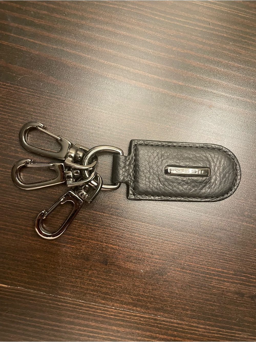 Fossil Black Leather Key Holder key chain Multiple Metal Clips